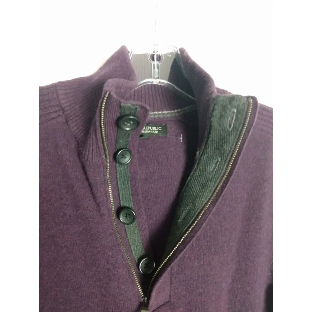 Banana Republic Men's Medium 1/4 Zip Sweater‎ Italian Yarn Wool Blend Purple